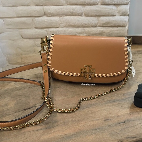 Tory Burch Britten Mixed Material Convertible Crossbody in Acorn NWT